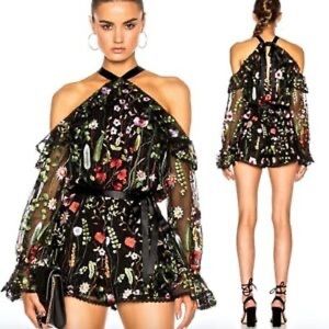 Alexis Brenna floral cold shoulder romper